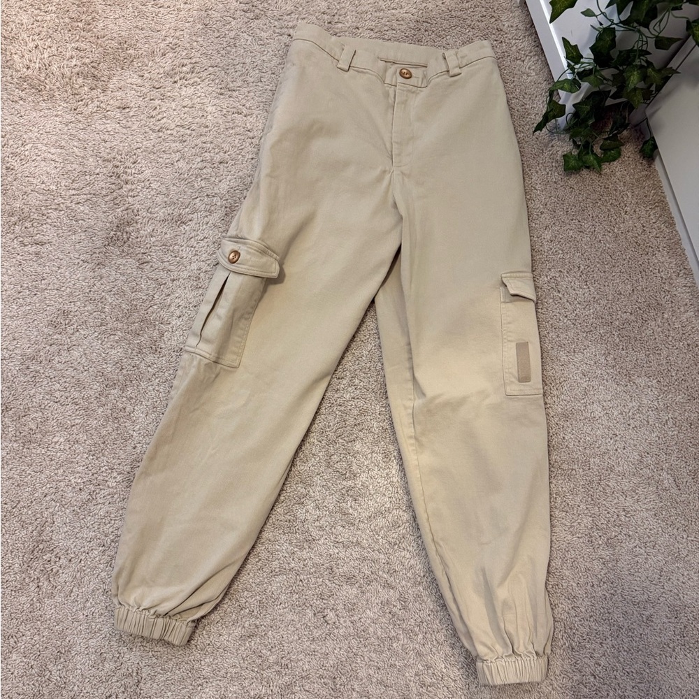 BLACKMILK SIZE 12 BM BLACK MILK CARGO PANTS WITH PICKETS TAN CREAM BEIGE EUC